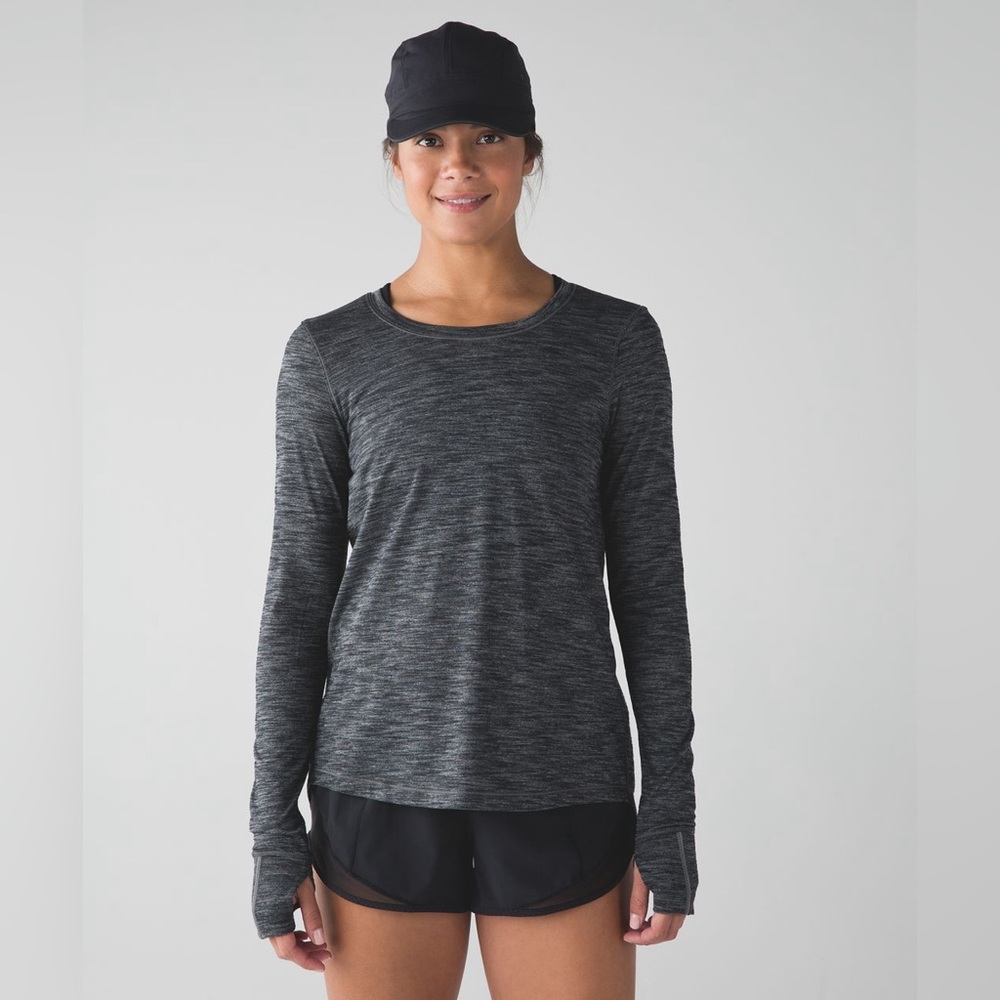 Lululemon Beat The Heat Long Sleeve Heathered Black Grey Open Back size 10